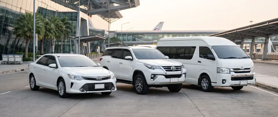 Sedan, SUV and van parked at the airport