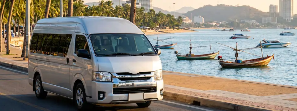 Van on Pattaya Beach Road at sunset